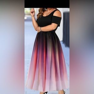 Ombré, print, cold shoulder maxi dress size 3X-18 stretchy, short sleeve